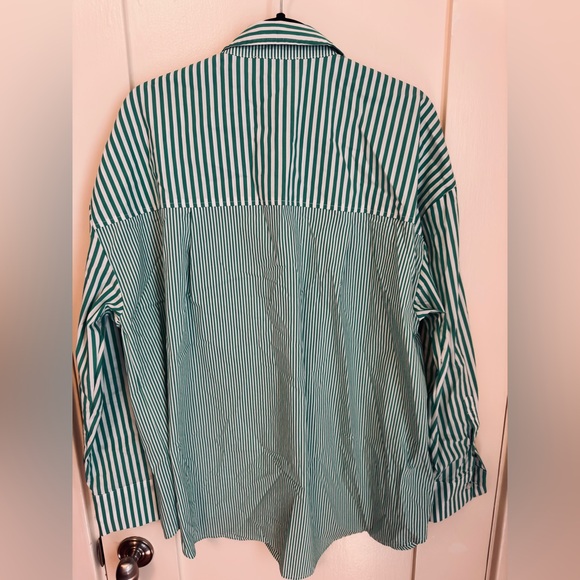 MIXED STRIPE OVERSIZED BUTTON UP XL Green/white - Picture 4 of 4